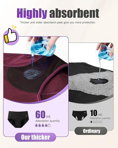 Women's Hipster Period Panty Leak Proof Period Underwear for Medium to Heavy Flow Reusable for 3Year Panties for Women No Pad Required Pack of 3