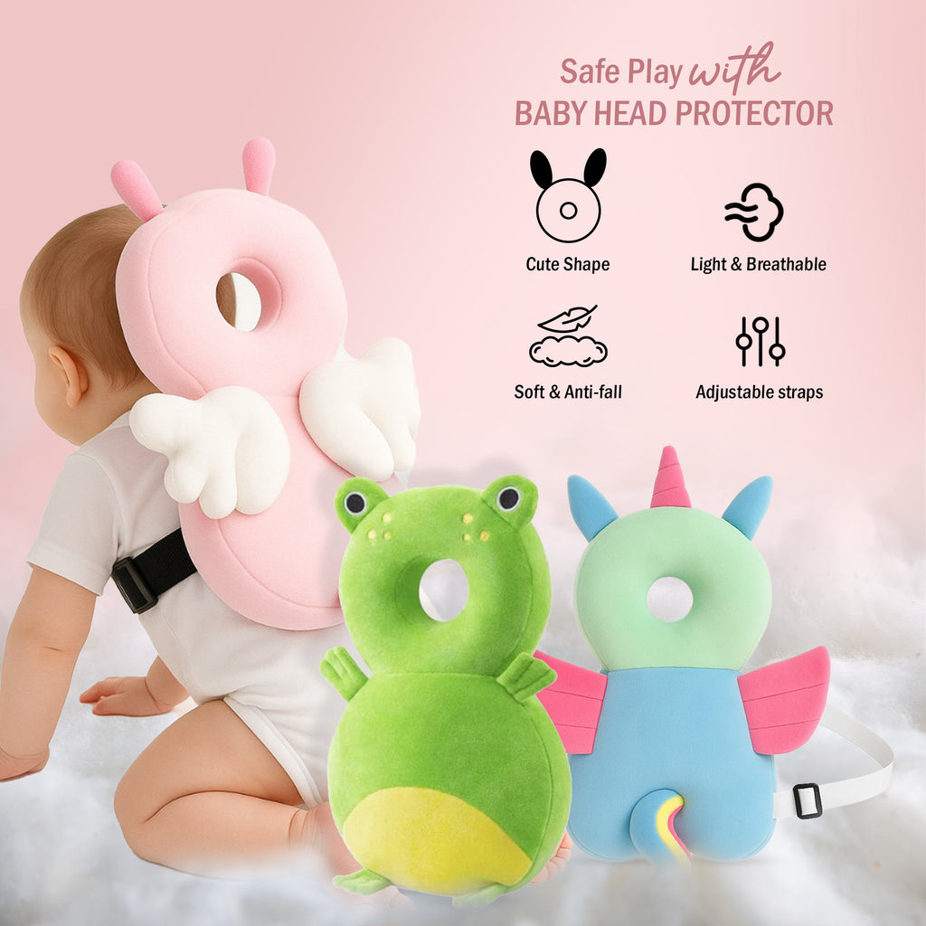Baby Head Protector Cushion with Adjustable Straps,  Plush Soft Baby Safety Helmet for Crawling & Walking, Lightweight Back Protection for Toddlers , 0–18 Months