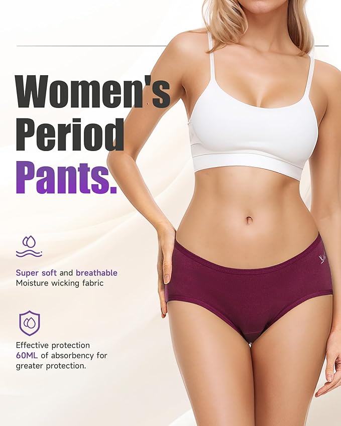 Women's Hipster Period Panty Leak Proof Period Underwear for Medium to Heavy Flow Reusable for 3Year Panties for Women No Pad Required Pack of 3
