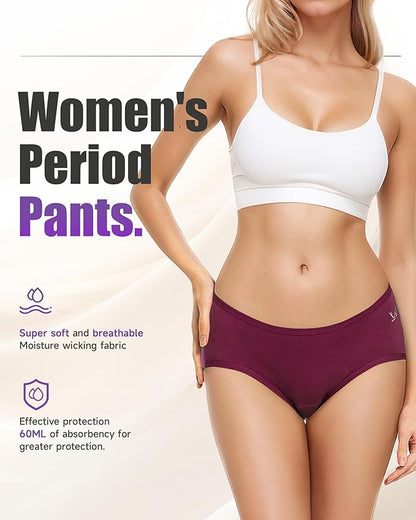 Women's Hipster Period Panty Leak Proof Period Underwear for Medium to Heavy Flow Reusable for 3Year Panties for Women No Pad Required Pack of 3