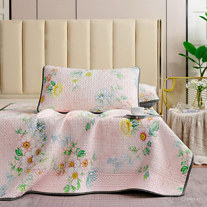 Quilted Cushioned Mattress Topper with 2 Pillow Cover