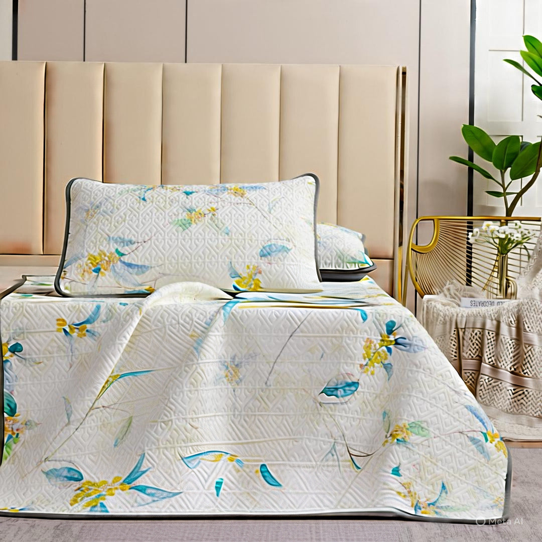 Quilted Cushioned Mattress Topper with 2 Pillow Cover
