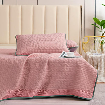 Quilted Cushioned Mattress Topper with 2 Pillow Cover
